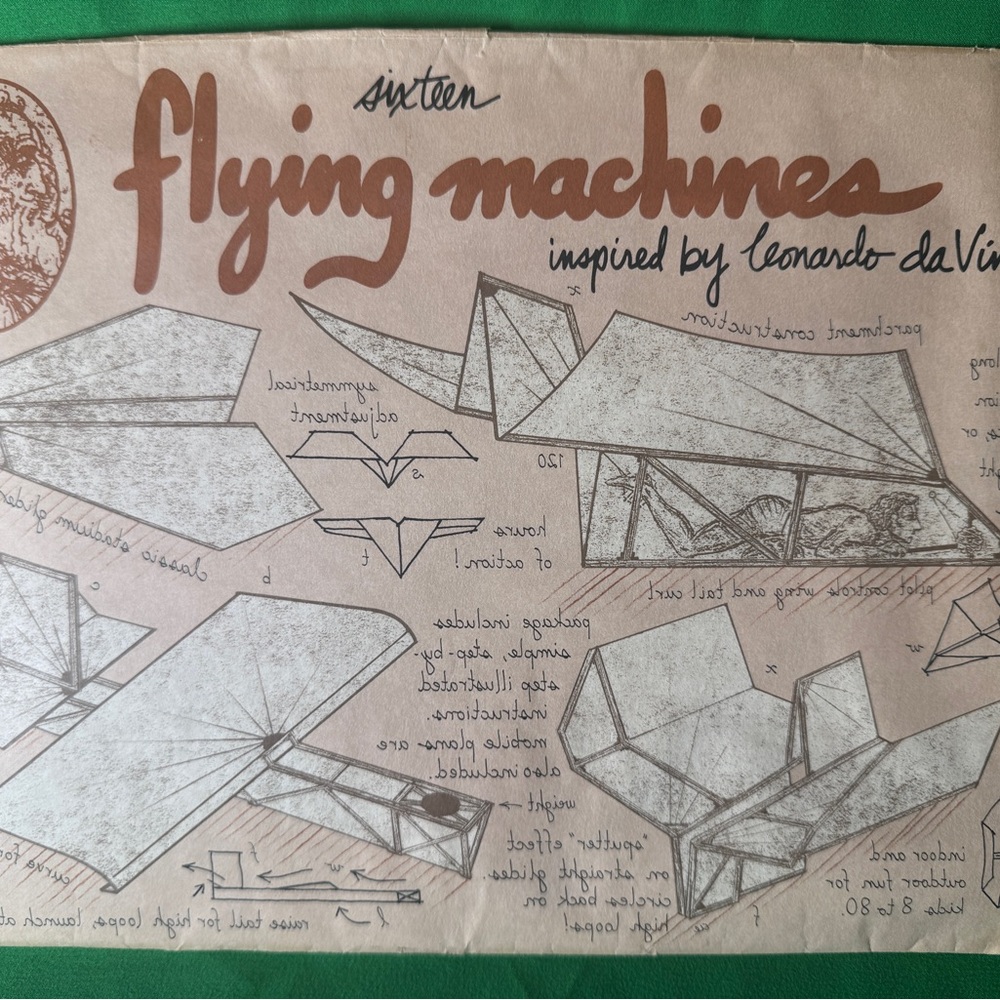 Vintage Flying Machine Inspired by Leonardo da Vinci paper airplane.
